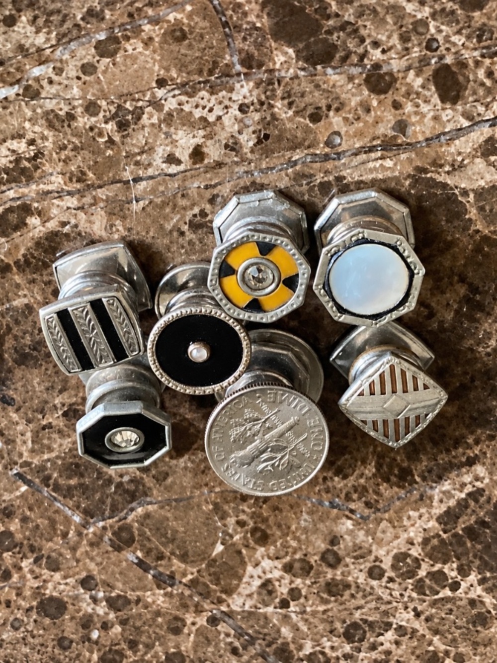 Vintage Art Deco Snap Link Cufflinks Lot 6 Singles + Handmade Dime Cufflink